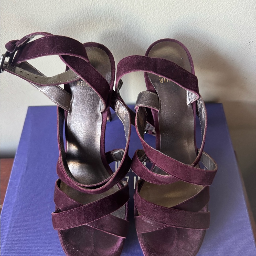 Stuart Weitzman Deep Purple Strappy Heels - Picture 2 of 5